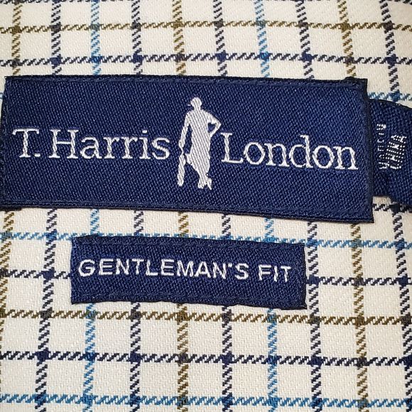 T Harris London Men's Long Sleeve Shirt Size L Large Gentleman's Fit Check Cream - Picture 7 of 10